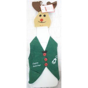 AMGLO Christmas Bottle Dresser Wine Bottle Cover Reindeer Brown & Green Vest
